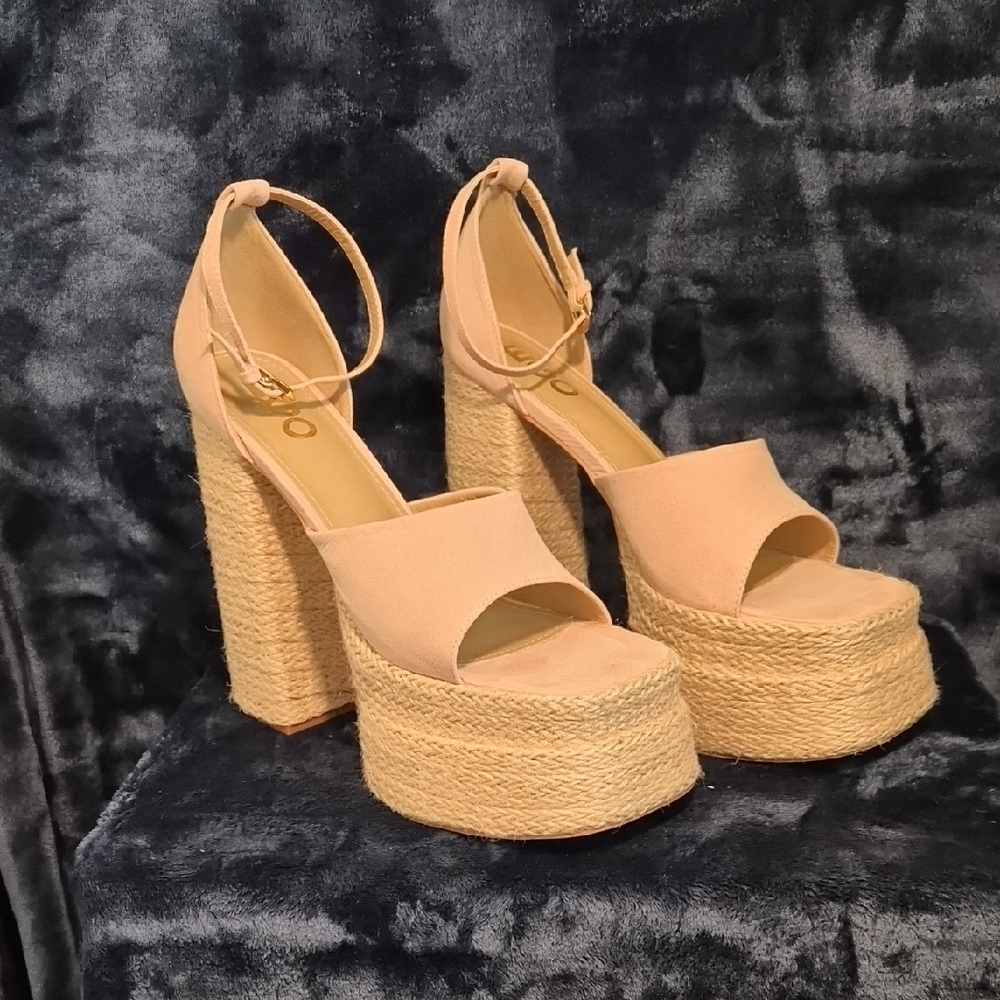 EGO Nude Platform Heels with Ankle Strap